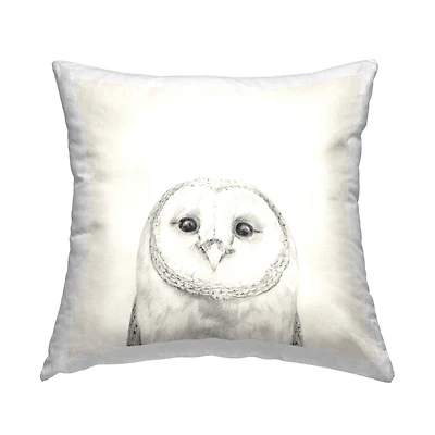 Stupell Industries Barn Owl Portrait Soft Grey Illustration Throw Pillow 18" x 18"