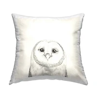 Stupell Industries Barn Owl Portrait Soft Grey Illustration Throw Pillow 18" x 18"