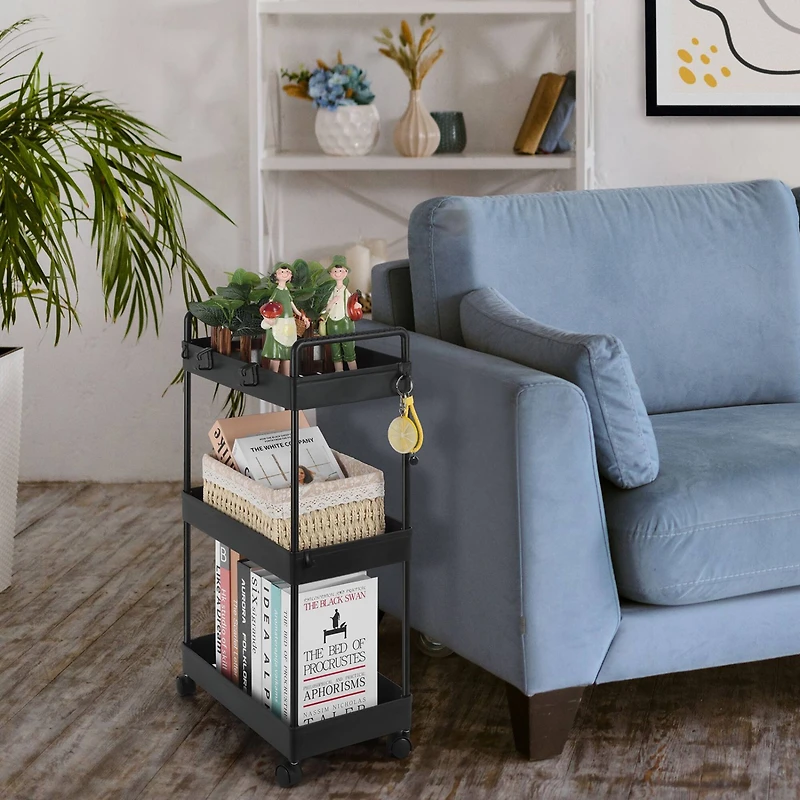 Black 3-Tier Slim Storage Kitchen Cart Set