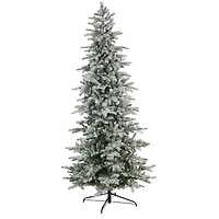 8.5ft. Pre-Lit Slim Flocked Nova Scotia Spruce Artificial Christmas Tree, Warm White LED Lights