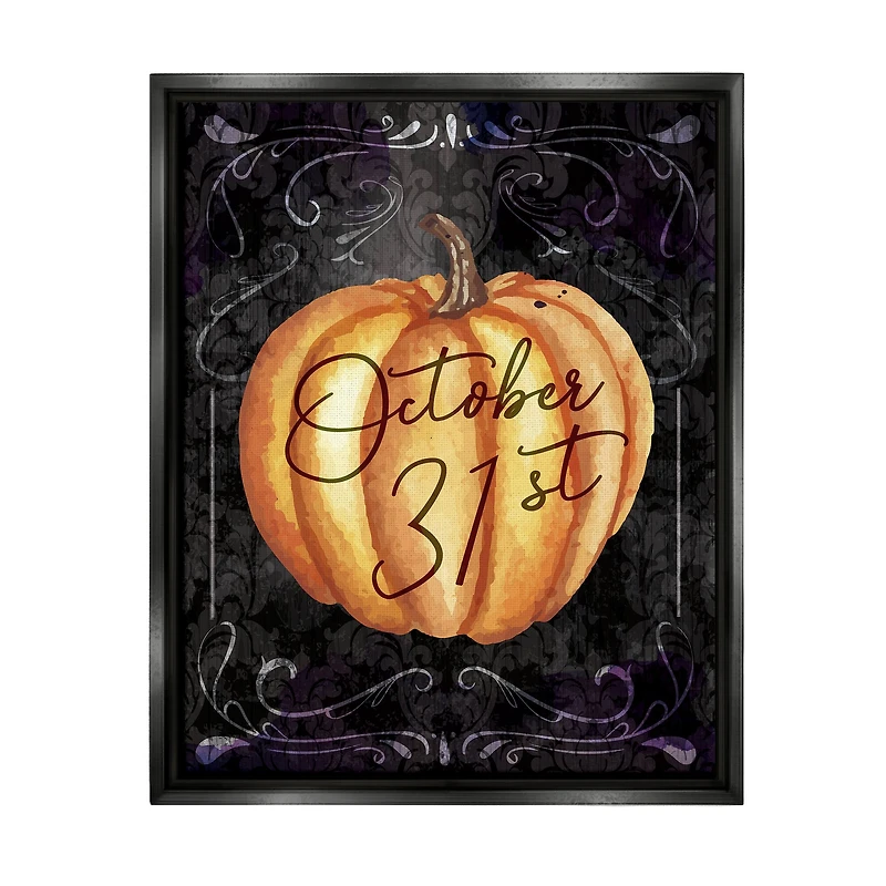 Stupell Industries October 31st Halloween Pumpkin Framed Floater Canvas Wall Art