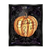 Stupell Industries October 31st Halloween Pumpkin Framed Floater Canvas Wall Art