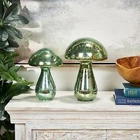 Green Glass Mushroom Sculpture Set