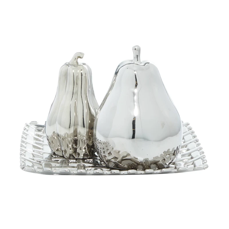 Silver Ceramic Glam Fruit Sculpture Set