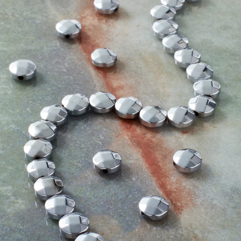 Faceted Hematite Coin Beads