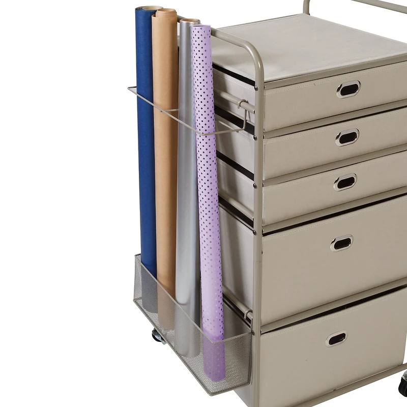 Honey Can Do Taupe Wrapping Paper Storage Cart with Wheels