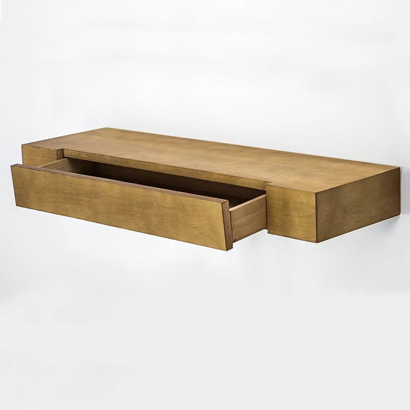 36" Brown Floating Wall Shelf with Drawer