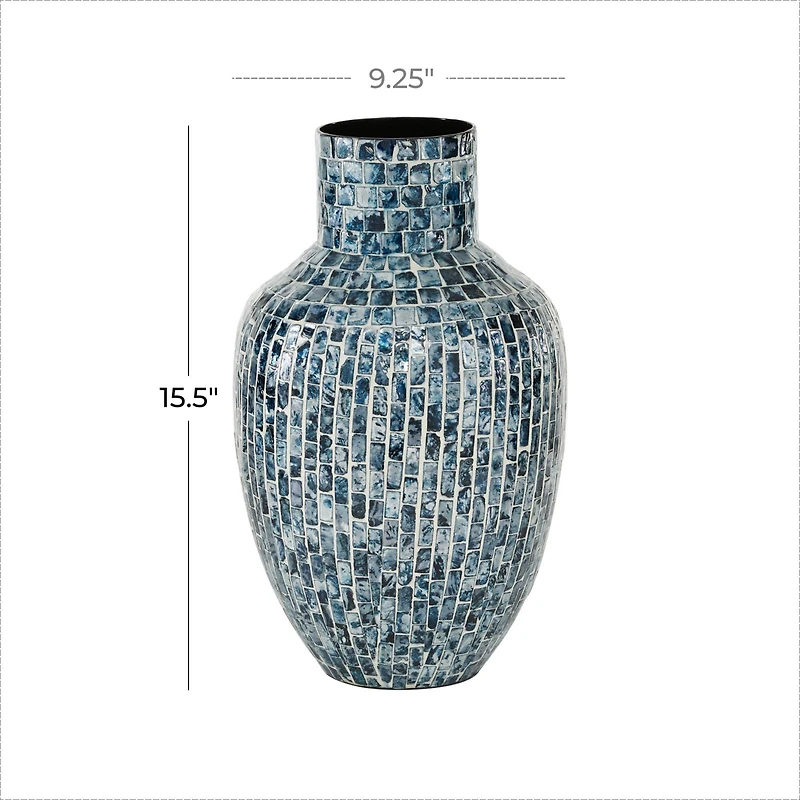 16" Blue Mother of Pearl Coastal Vase