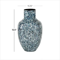 16" Blue Mother of Pearl Coastal Vase