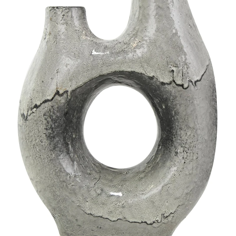 Gray Paper Mache Abstract Circular Vase with Dual Openings