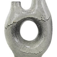 Gray Paper Mache Abstract Circular Vase with Dual Openings
