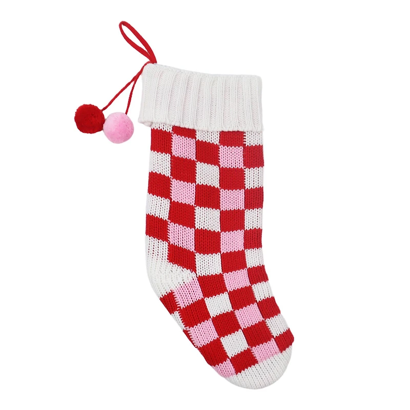 18.5" Pink & White Checker Knit Stocking by Ashland®