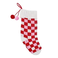18.5" Pink & White Checker Knit Stocking by Ashland®