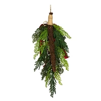 28" Christmas Joy Cypress, Red Berry & Pinecone Teardrop Swag