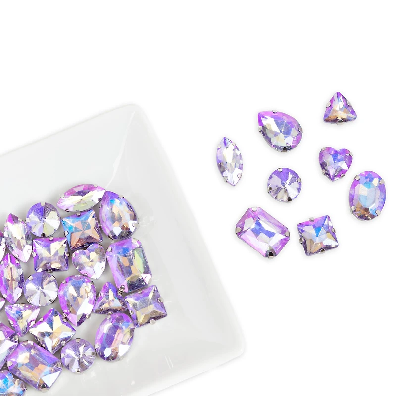 CousinDIY Silver Mocha Light Amethyst AB Glass Sew-On Rhinestones, 38ct.