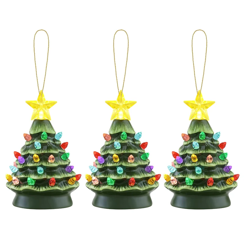 5" LED Green Nostalgic Trees Figurine Set