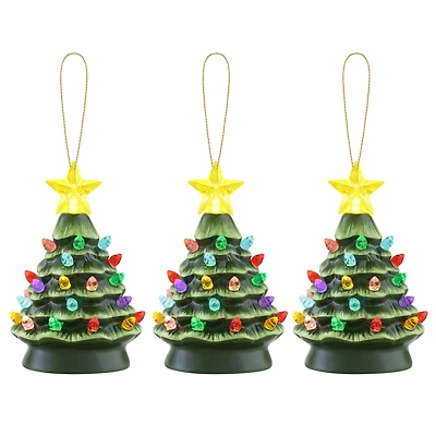 5" LED Green Nostalgic Trees Figurine Set