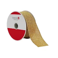 1.5" x 30ft. Gold Shimmer Wired Faux Linen Ribbon by Celebrate It®