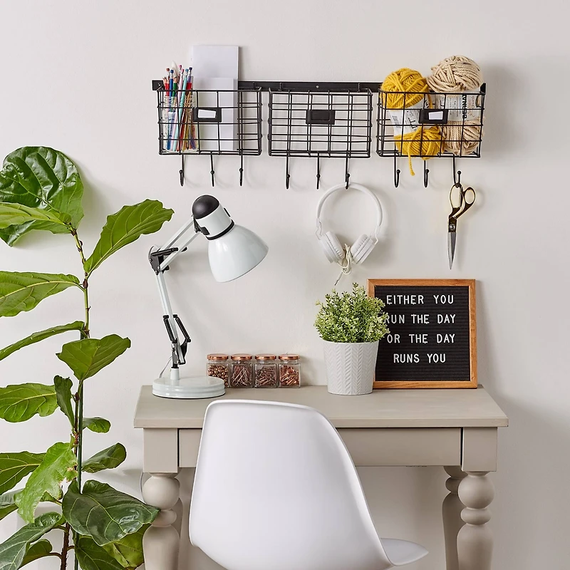 DII® 30" Black Farmhouse Wire Wall Organizer with Hooks