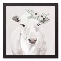 Cow With Florals 17.73" x 17.73" Black Framed Canvas