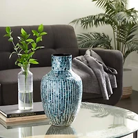 16" Blue Mother of Pearl Coastal Vase