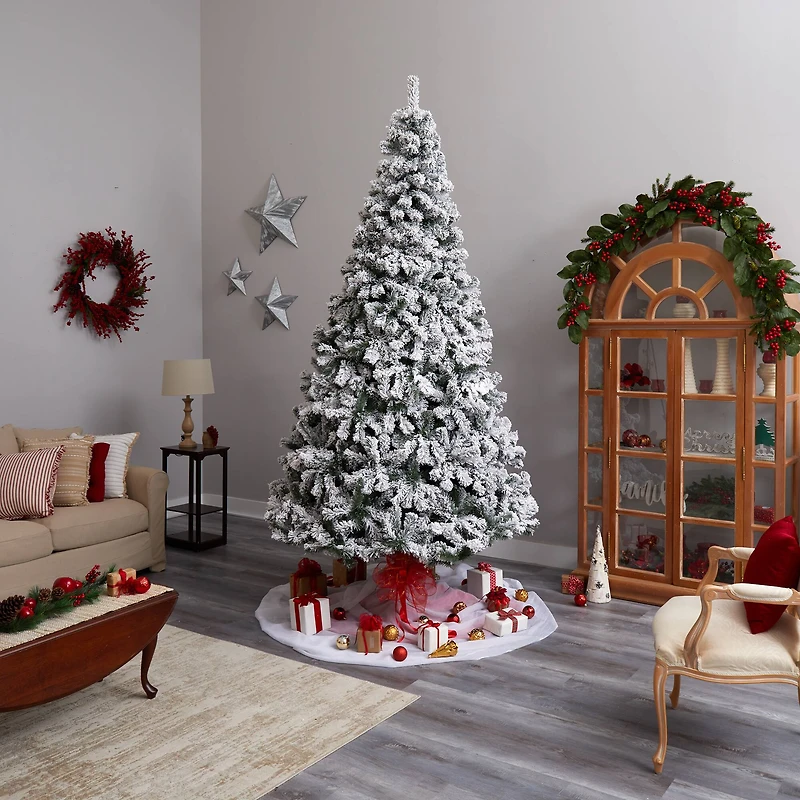 9ft. Pre-Lit Flocked West Virginia Fir Artificial Christmas Tree, Clear LED Lights