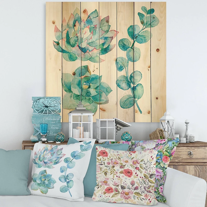 Designart - Eucalyptus Leaves and Succulents