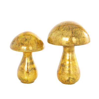 Gold Glass Mushroom Weathered Sculpture Set