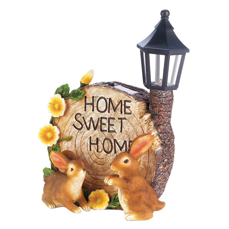 9.75" Solar Home Sweet Home Bunnies Statue
