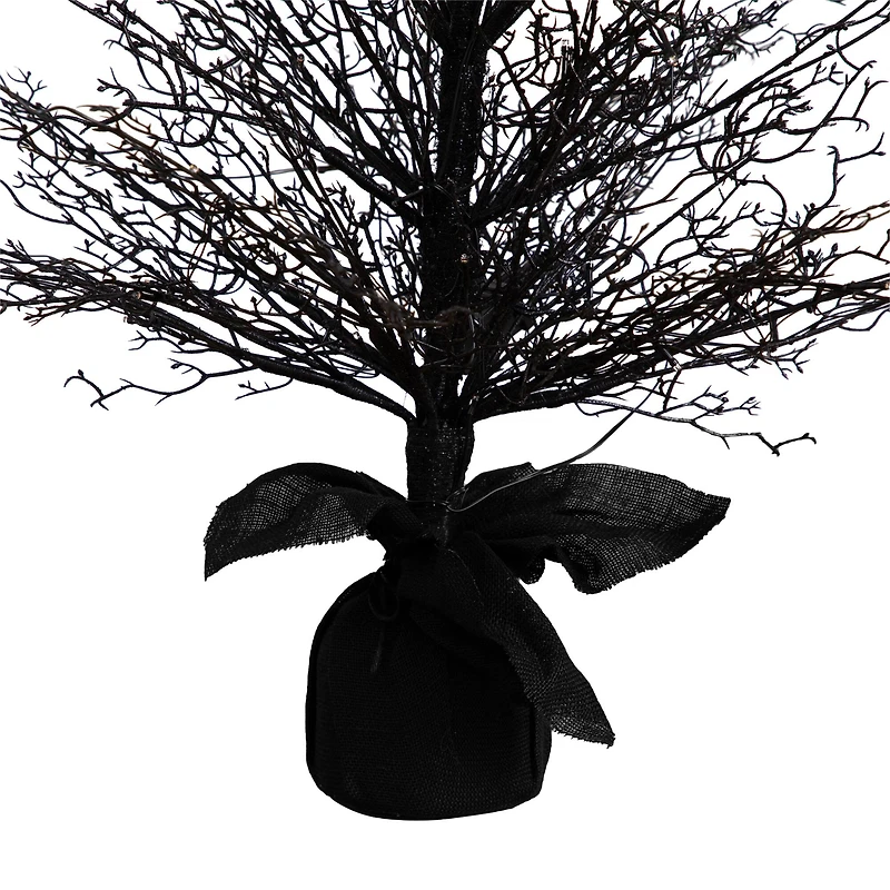 4ft. Pre-Lit LED Halloween Black Twig Artificial Fall Tree in Burlap Planter