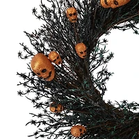 22" Black & Orange Skulls and Spiders Halloween Twig Wreath