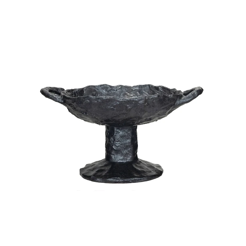 Hello Honey® 9.5" Black Stoneware Footed Plate with Handles & Reactive Glaze