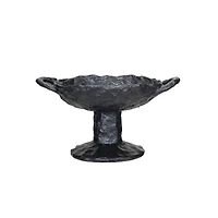 Hello Honey® 9.5" Black Stoneware Footed Plate with Handles & Reactive Glaze