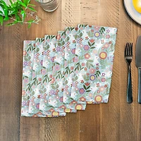 Pastel Bunny Floral Pattern 10" x 10" Cotton Twill Napkin