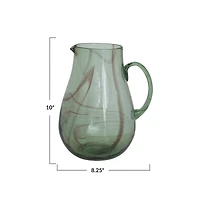 10" Green & Purple Marbled Elegance Hand-Blown Glass Pitcher