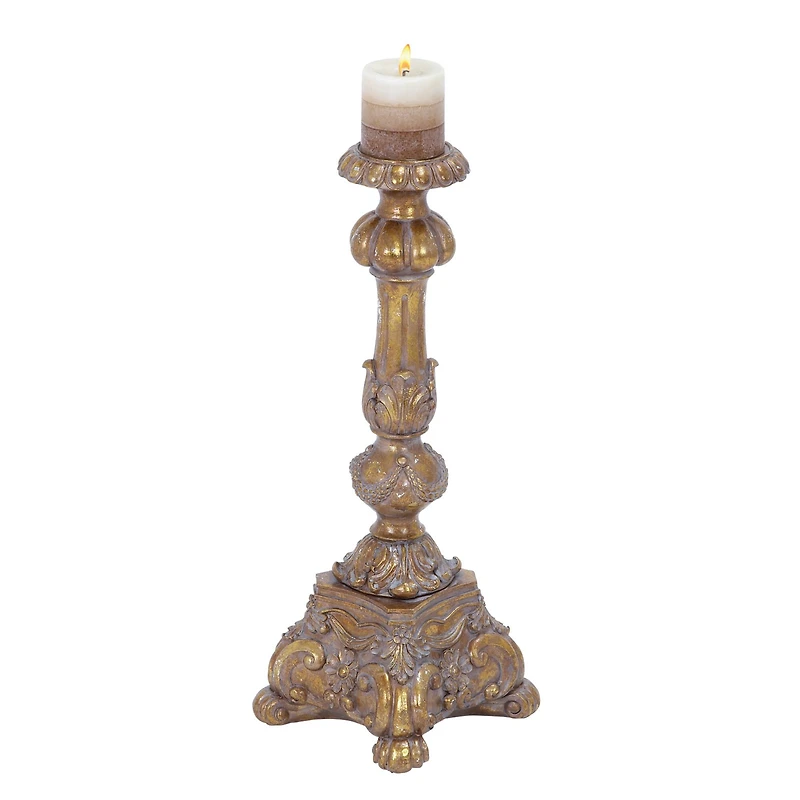 22" Gold Polystone Rustic Candlestick Holder