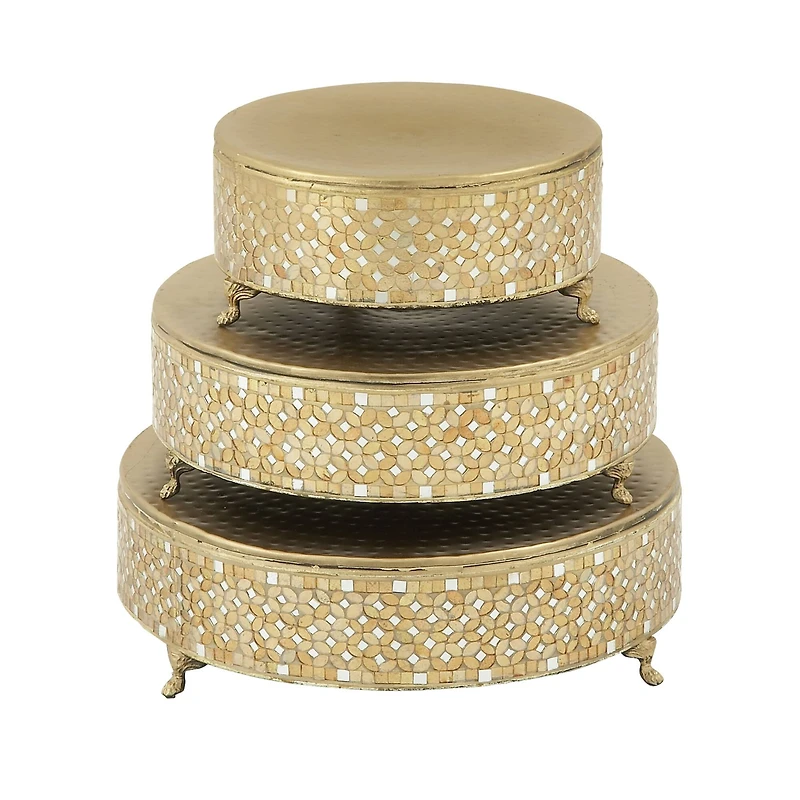 Gold Glam Round Metal & Glass Mosaic Cake Stand, 3ct.