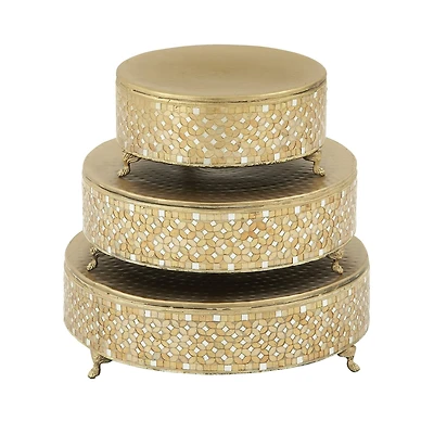 Gold Glam Round Metal & Glass Mosaic Cake Stand, 3ct.