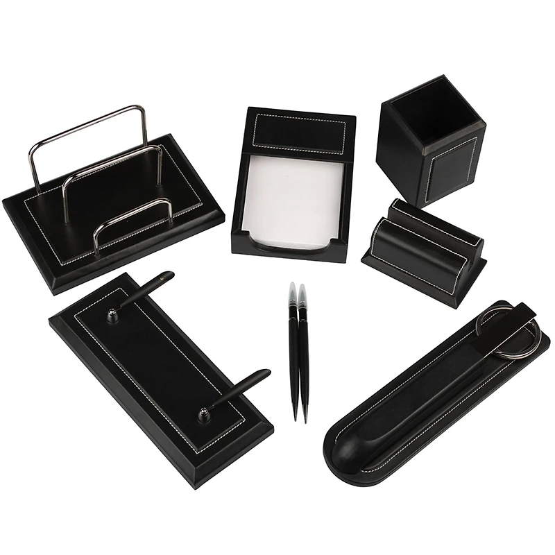 JAM Paper Black Leather Office Supply Set