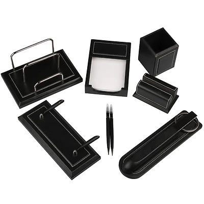 JAM Paper Black Leather Office Supply Set