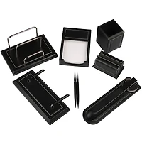 JAM Paper Black Leather Office Supply Set