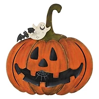 13" Jack-O-Lantern with Ghost & Bat Halloween Decoration