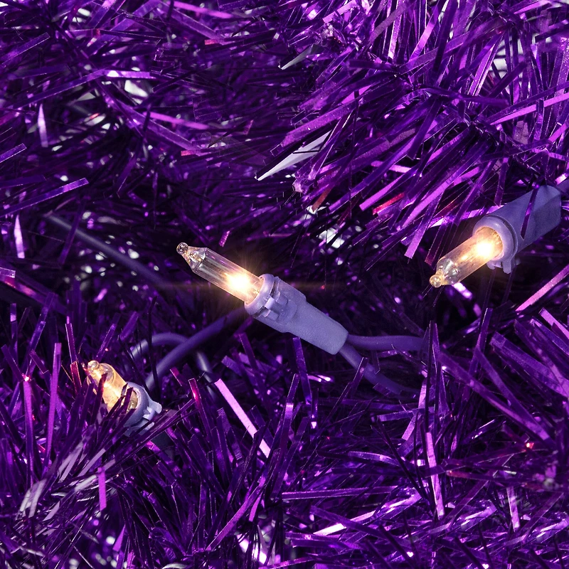 2ft. Pre-Lit Iridescent Purple Tinsel Pine Artificial Christmas Tree, Warm White Lights