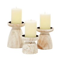 Brown Wood Natural Candle Holder Set