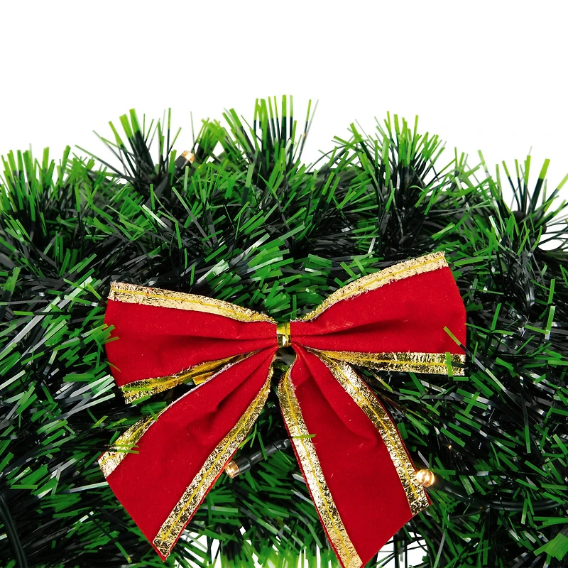 17" Pre-Lit LED Green Tinsel Artificial Wreath With Bow