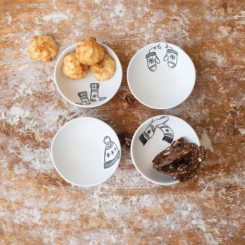 Hello Honey® 4" Black & White Winter Apparel Stoneware Bowl Set