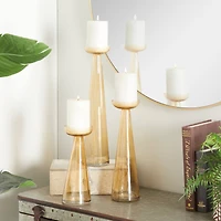 The Novogratz Set of 3 Gold Glass Contemporary Candle Holder, 3" x 3" x 3"