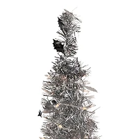 6ft. Pre-Lit Silver Tinsel Pop-Up Artificial Christmas Tree, Clear Lights