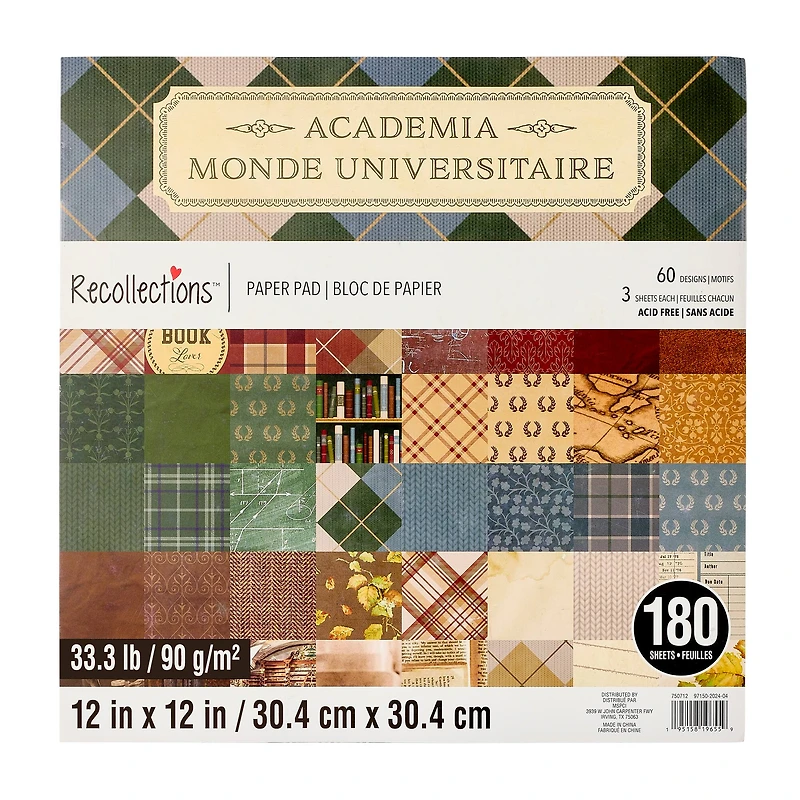 12" x 12" Academia Paper Pad by Recollections™, 180 Sheets