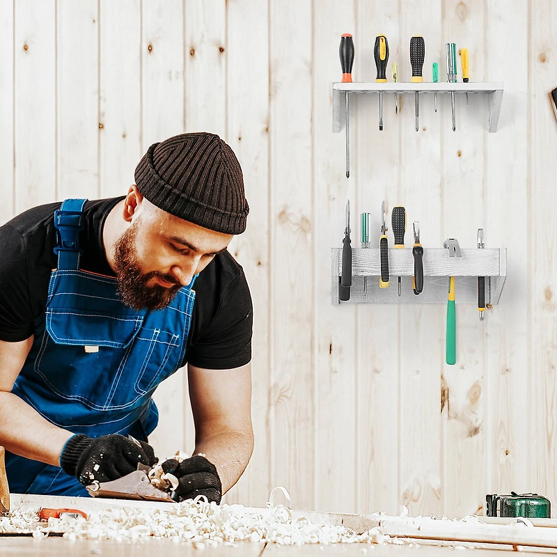 NEX™ Gray White Solid Wood Tool Storage Box Organizer Set